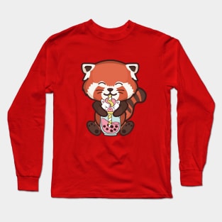 Kawaii Red Panda Unicorn Bubble Tea Long Sleeve T-Shirt